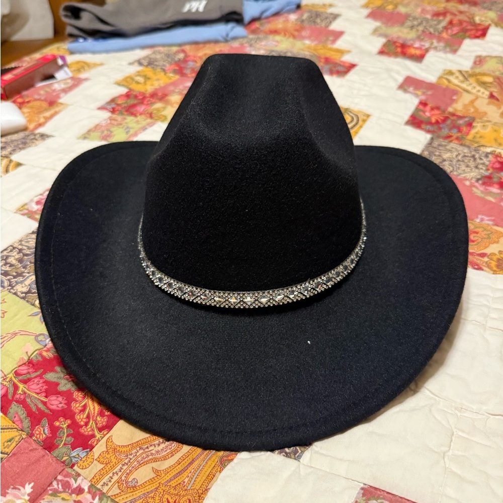 Black Rhinestone Trim Western Felt Hat